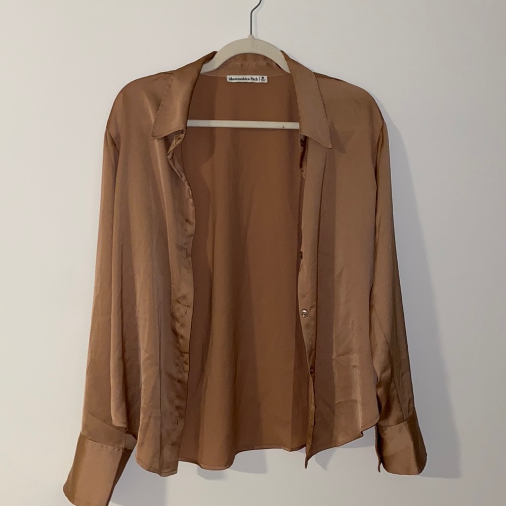 Abercrombie brown satin button up blouse